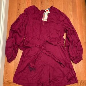 Anthro Burgundy Long Sleeve Romper